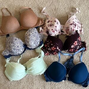 Set of Six  Floral and Solid Women's Bra Set